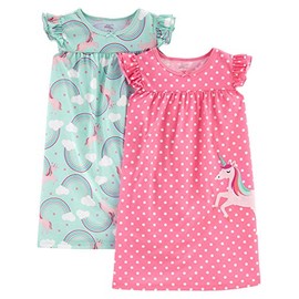 Simple Joys by Carter's Girl's 2-Pack Nightgowns Sleepwear, Unicorn/rainbow, 6-7