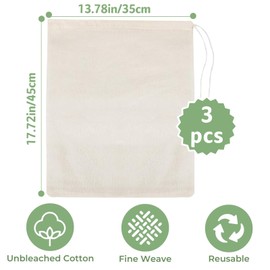 Nut Milk Bags, 3 Pack Cheesecloth Bags Filter, 13.78 x 17.72 in, Unbleached Cotton Muslin Cloth Bags for Cheese, Tea, Yogurt, Nut Milk, Juice, Wine, Coffee