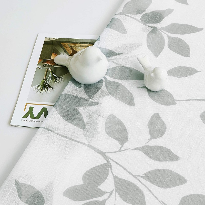 White Grey Leaf Sheer Curtains for Kids Bedroom 50 x
