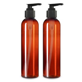 ljdeals 8 oz Amber Plastic Bottles, Empty Pump Bottles, Refillable Containers for Shampoo, Lotions, Cream and More, Pack of 2, BPA Free, Made in USA