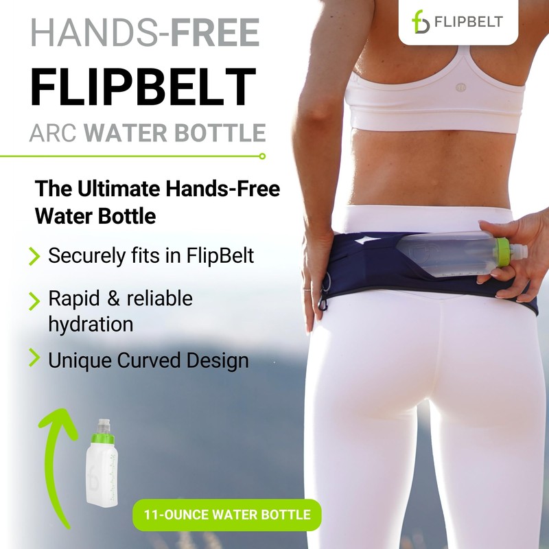 FlipBelt Arc Water Bottle Running Belt, Curved Hydration Running Bottle,