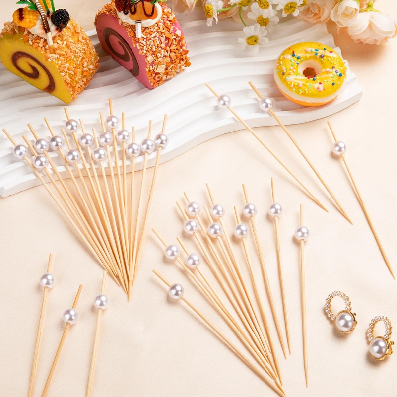 200 Pcs Pearl Cocktail Picks 4.7Inch Toothpicks Cocktail Sticks Bamboo