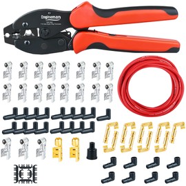 ENGINEMAN Spark Plug Wire Crimping Tool Kit, Ratchet Spark Plug Crimper for Crimping and Stripping Plug, 30PCS 180 °/90 °/Straight Spark Plug Coil Terminals and 26PCS Boots with 26ft 8mm Wires