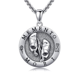 HKPATOP Memento Mori Necklace 925 Sterling Silver Skull Pendant Death Stoic Reminder Jewelry Gifts for Men Women