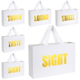Xloey Five Senses Gift Bags for Her,12.6" Mother's Day Gift Bag with Ribbon Handles,5 Senses White Paper Bags with Word,for Valentine's Day, Birthday,Wedding,Party