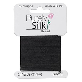 Purely Silk Simply Silk Beading Thread Cord Size E Black 0.013 Inch 0.33mm 24 Yards Card for Stringing Weaving Knotting Kumihimo