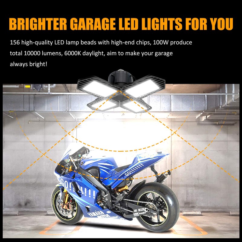 ELIVERN 100W LED Garage Lights,10000 Lumens Daylight LED Light,Deformable Garage