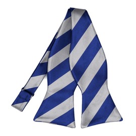 tiemart Striped Self-Tie Bow Tie (Royal Blue and SIlver)