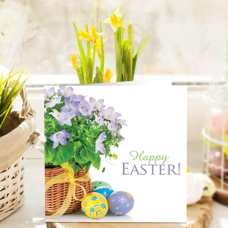 Easter Cards - Basket and eggs, pack of 5, with