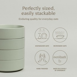 over&back Stackable Cereal Bowl Set - Stoneware Dishes - Comes with 4 Cereal Bowls - Easy-to-Stack Breakfast Place Settings - 6.2" x 6.2" x 2.2" - 25oz - Semi-Matte Sage