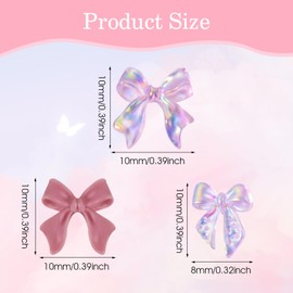 100 Pcs Aurora Bow Nail Charm, Colorful Bowknot Nail Accessories, Resin Cute Nail Rhinestone Glitter, 3D Mix Styles Nail Decoration Kits for Nail Art, Craft and Decoration
