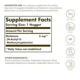 Solgar Melatonina 5 mg, 60 pepitas – Ayuda a promover la relajación y el sueño – Melatonina clínicamente estudiada – Apoya el ciclo natural del sueño 