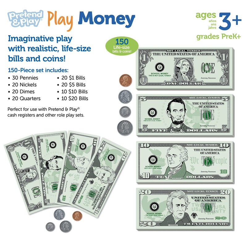 Learning Resources Pretend Play Money - Math Manipulatives for Kids,