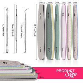 Teenitor Emery Boards Nail Files with Toenail Lifters & File Set,6pcs Professional Nail Buffer Block with Cuticle Pusher, Toenail Lifter & Nail Cuticle Fork, 100/180/240 Grit Nail Shiner for Polishing