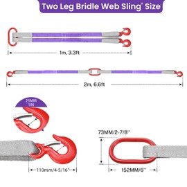 Vigtayue Lifting Slings Straps with Hooks - 3.3 FT, 4409LB Pounds Capacity, Polyester Bridle Sling, Heavy Duty Two Leg Rigging Strap for Engines, Cranes, Hoists, Truck