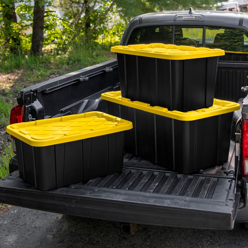 Sterilite 4-Pack Industrial Tote, Plastic Storage Container Bins with Lids,