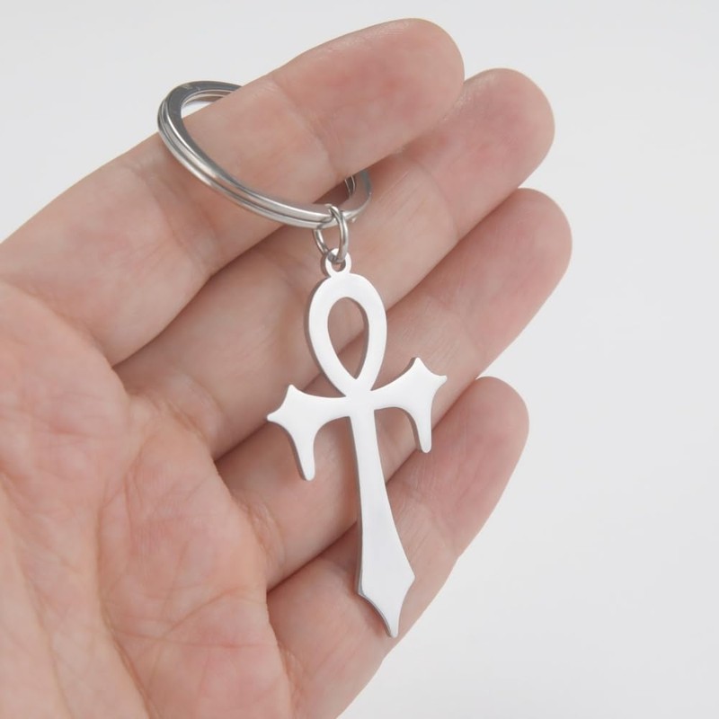 CQHODFYA Coptic Ankh Cross Keyring, Egyptian Keyring with Stainless Steel