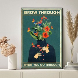 Retro Metal Tin Sign 8 X 12 Inches Grow Through What You Go Through Poster, Mental Health Awareness Vintage Poster, Feelings Chart Vintage Poster, Emotions Poster Home Decoration Art Poster