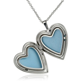 Momento Lockets Fine Silver Plated Brass Butterfly Heart Locket Pendant Necklace, 16"