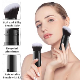 Makeup Brush, 2-Piece Retractable, Portable Kabuki Makeup Brushes for Flawless Cosmetic Application-Ideal for Blush, Bronzer, and Buffing, with Covers for Face, Powder Foundation, and Sunscreen Use