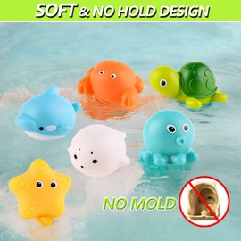 Bath Toys for Babies 6-12 Months+, Wind-up Ducks Bath Toys for Kids Ages 1-3, No Hole Ocean Animal Floating Pool Toys , Watering Can Fishing Net Water Toys for Toddlers