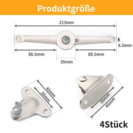 GIONAR 4 Pieces Soft Close Lid Support Hinges with Screws and Allen Key, Zinc Alloy Folding Hinge Set, Folding Hinge with Variable Opening Angles, for Kitchen Door and Wardrobe