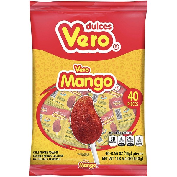 Vero Mango Paletas  Mexican Hard Candy Lollipops 40 pcs