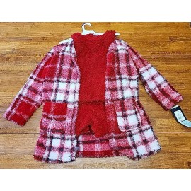 Art Class  ART CLASS Girls 3pc PLUSH FLEECE PLAID CARDIGAN, RED, SIZE XL 14