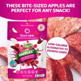 Happles Freeze Dried Apples with Raspberry Fruit Powder – 100% Natural, No Added Sugar, Healthy Low Calorie Apple Crisps Snack for Adults & Kids, Gluten Free, No Artificial Flavours (10 Pack)