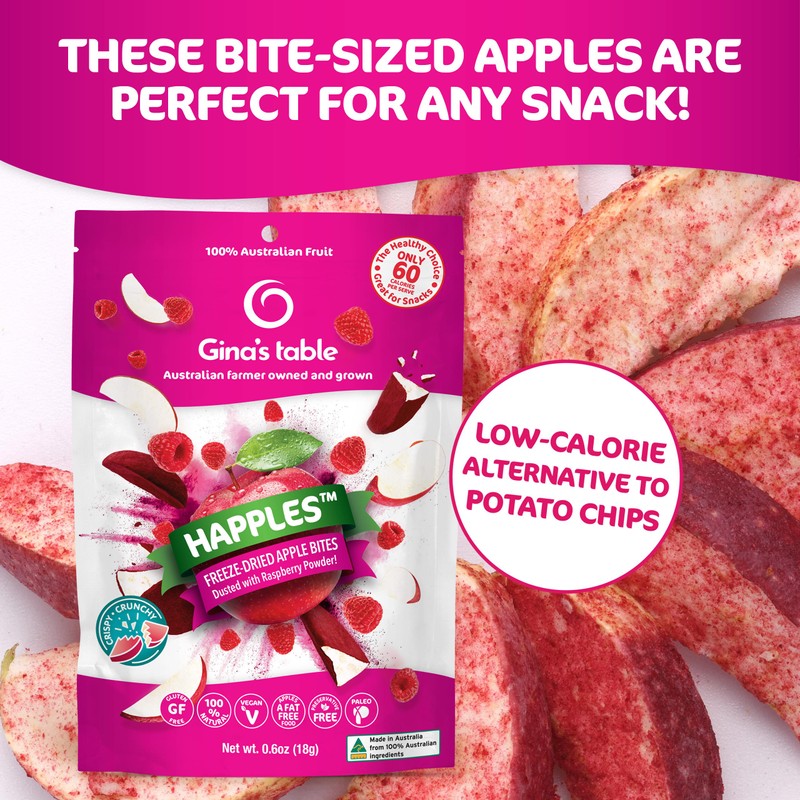 Happles Freeze Dried Apples with Raspberry Fruit Powder – 100%