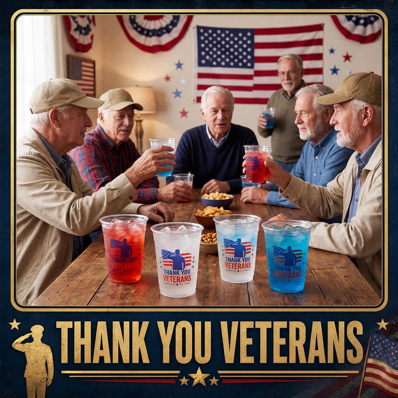 50 Pcs Veterans Day Plastic Cups,12oz Veterans Day Decorations