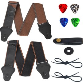 2 PCS Correa para Guitarra，con Botón de Metal y anillos de retención，Longitud ajustable，con 4 Púas de Guitarra,para variedad de guitarras, acústica, guitarras eléctricas, ukelele, bajos, etc.