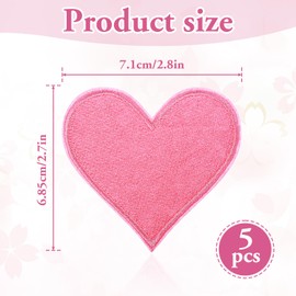 5pcs Pink Heart Embroidered Iron on Patches Heart Shaped Sew Embroidered Patches Love Appliques Embellishments for Clothing Jackets Hat Backpack Repairing Decorations （2.7 x 2.8 inch）