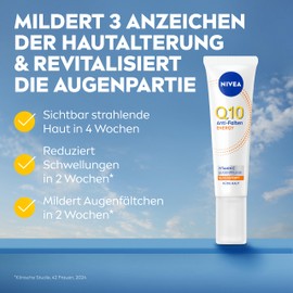 NIVEA Q10 Anti-Wrinkle Eye Care, Eye Cream with Q10, Glycostop & Vitamin C and E, Firming Moisturising Cream for Sensitive Eye Area, Energy Vitamin C Eye Care (15 ml)