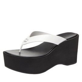 Coach Women's Sculpted C Platform Flip Flop, Charcoal/Black, 9