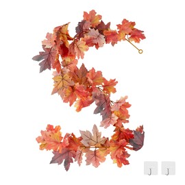 IPLNTS 1 Pack Fall Leaves Garland 5.7ft 3D Artificial Fall Garland Hanging Vine Fall Maple Leaf Garland for Mantle Fall Christmas Decorations for Home Fireplace Indoor Outdoor Front Porch Decor