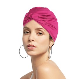 Swimming Cap Women's Turban Swimming Cap Ear Protection Swimming Cap Non-Slip Swimming Cap Retro Swimming Cap Girls Swimming Cap Elastic Swimming Cap Summer Swimming Cap for Long Short Hair Women Pink