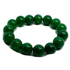 Yigedan Armband mit 12 mm großen grünen Jadeperlen, dehnbar, für Damen und Herren, Jade