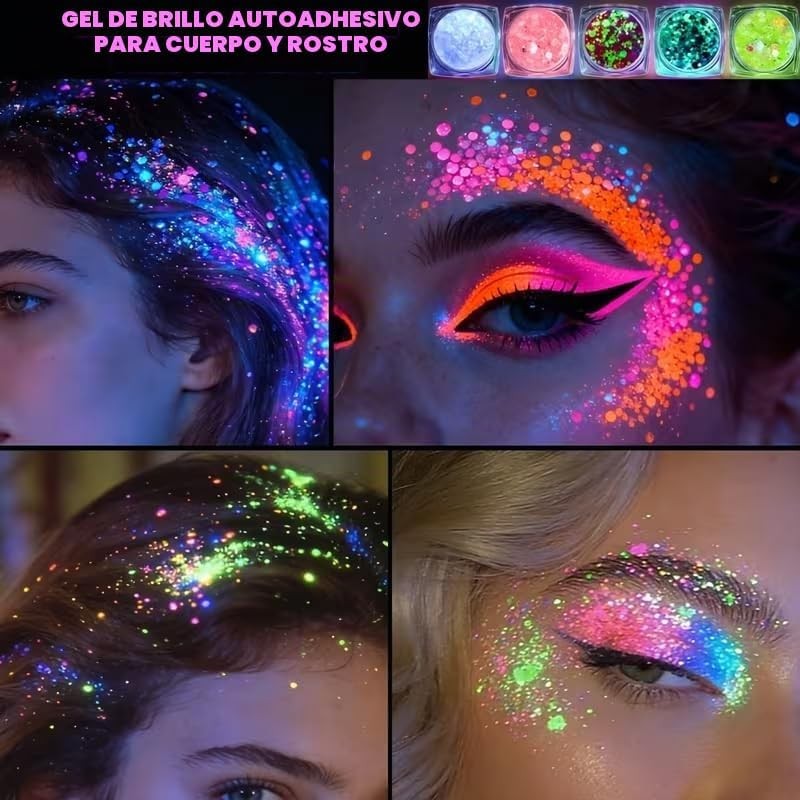 Gel de glitter fluorescente para rostro y cuerpo 6 colores