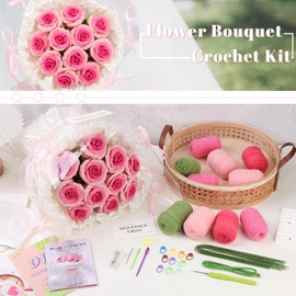 Iuuidu Crochet Kit for Beginners, Flower Bouquet Crochet Kit, Rose Flower Bouquet Kit for Adults, Crochet Starter Kit with Step-by-Step Video for DIY Birthday Day Home Decor (Gradient)
