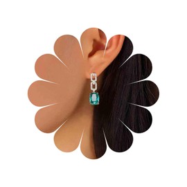 Allereya Vintage Emerald Square Earrings Green Emerald Earrings Rhinestone Green Square Earrings Gold CZ Stud Earrings Jewellery for Women and Girls, Crystal