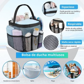Timotech Bolsa de Ducha, Bolsa de Malla Colgante de Baño, Organizador de Malla Portátil, Bolsa de Secado Rápido, Organizador de Baño, Con 8 Compartimentos para Champú, Acondicionador, Jabón.
