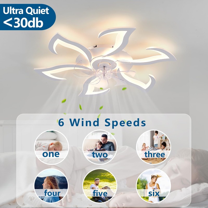 Dalouguan Modern Ceiling Fan with Lights Remote Control, 32" White