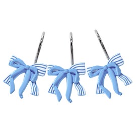 Aldopein 12PCS Cute Bow Decorative Shower Curtain Hooks for Coastal Chic Grils Kids Shower Curtains Hooks Metal Rustproof Boho Turquoise Blue Trendy Shower Curtain Rings Bathroom Decoration