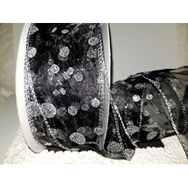 Wired Ribbon with Glitter Christmas, Birthdays, Parties (2.5" black and silver dot 5m)
