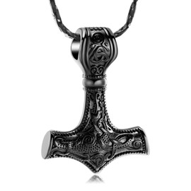 AIWENXI Thor's Hammer Cremation Jewellery Men Urn Necklace Women Celtic Knot Nordic Viking Memorial Human/Pet Ash Pendant Ash Necklace Lock Souvenir Jewellery, Stainless Steel
