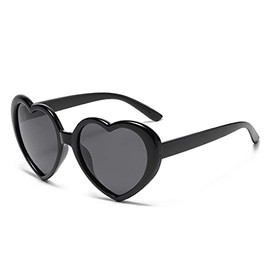 Polarized Heart Sunglasses for Women Trendy Lovely-shaped Retro Glasses UV400 Protection (Black/Grey)