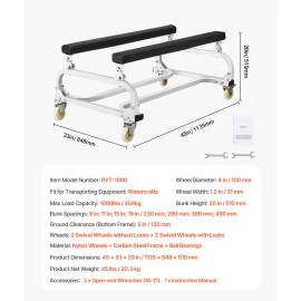 Adjustable 1000 Lbs Load Capacity Watercraft PWC Dolly with 4 Casters Jet Ski Stand PWC Cart for Convenient Moving of WatercraftLoad Capacity: 1000 lbs