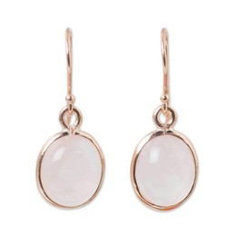 NOVICA Artisan Handmade Rose Gold Plated Quartz Dangle Earrings with 18k Sterling Silver Pink Thailand Birthstone [1.1 in L x 0.4 in W] ' Morning Rose'