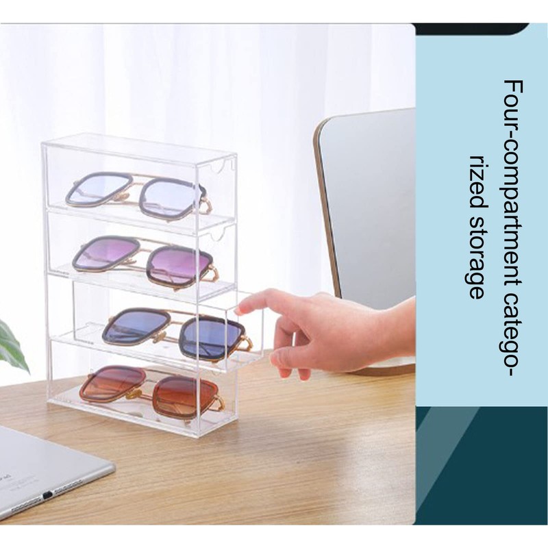 Stackable 4 Drawer, Acrylic Glasses Storage Box for Make-Up, Office